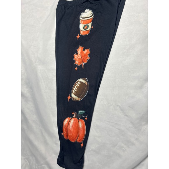 Womens Fall Theme Leggings Coffee Football Pumpkin Tis The Season L Mid-Calf - Picture 1 of 4